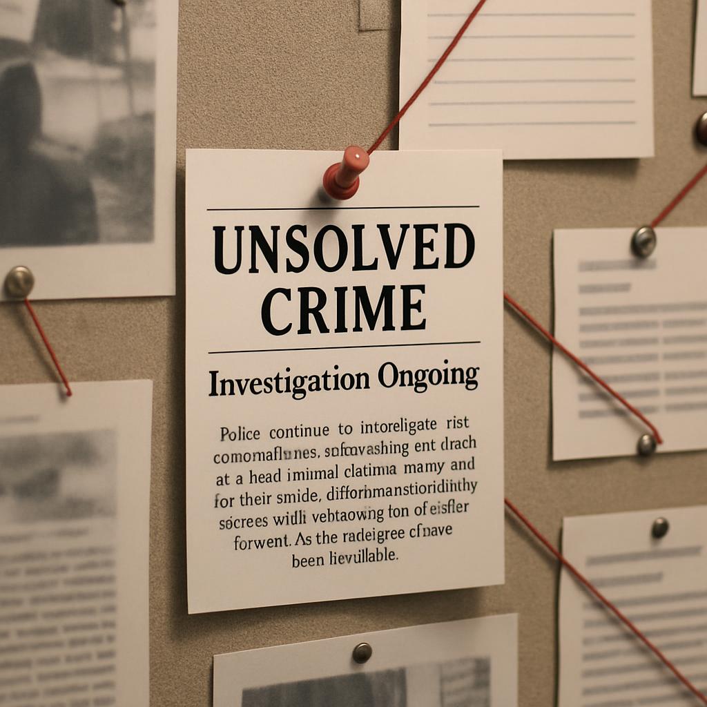 "Unsolved crime investigation ongoing; police continue to investigate rist comonaflunes, spfnvashing ent drach at a head i...